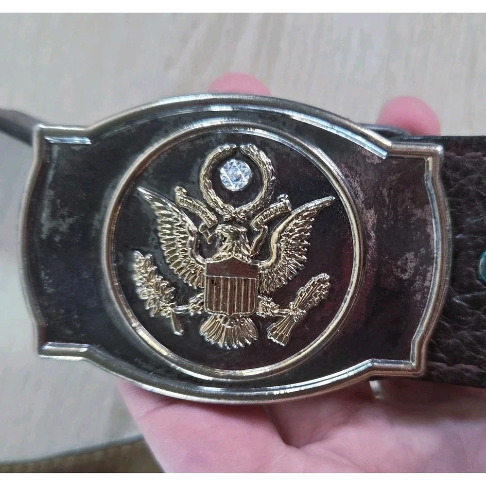 Vintage Leather Belt Eagle Buckle Brown Distressed Western Wide